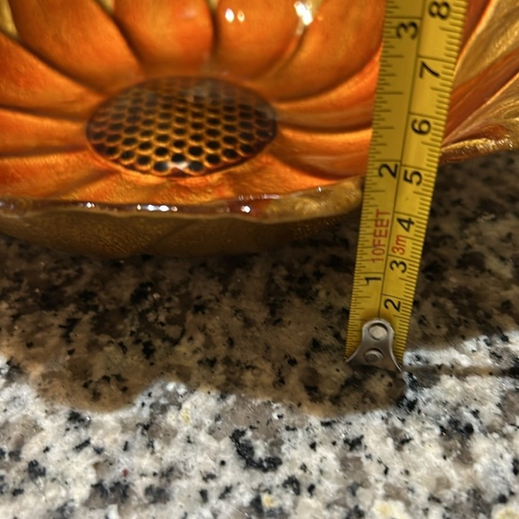 Sunflower Glass Art Bowl Floral Decor Gold Orange Hues Trinket Dish Candy Bowl - Picture 6 of 6